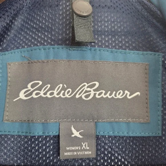 Eddie Bauer WeatherEdge Rain Jacket Womens XL Blue Hooded Full Zip Outdoor Coat - Picture 4 of 12